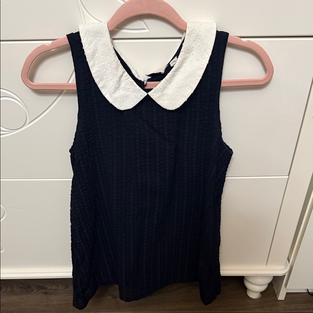 Anthropologie Navy Sleeveless Blouse with White Collar
